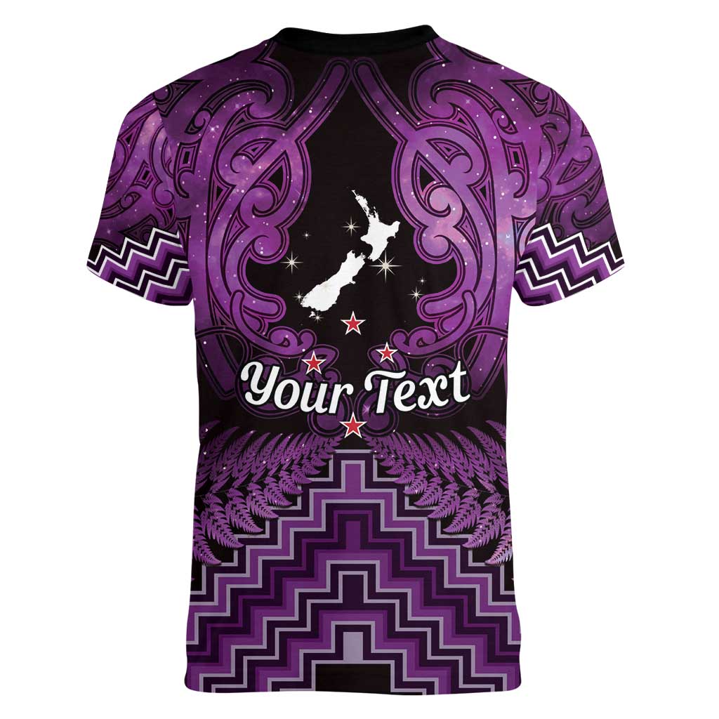 Personalised Aotearoa Matariki Women V-Neck T-Shirt Purple Fern Maori Poutama LT01 - Polynesian Pride