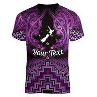 Personalised Aotearoa Matariki Women V-Neck T-Shirt Purple Fern Maori Poutama LT01 - Polynesian Pride