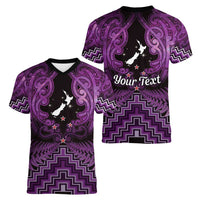 Personalised Aotearoa Matariki Women V-Neck T-Shirt Purple Fern Maori Poutama LT01 - Polynesian Pride