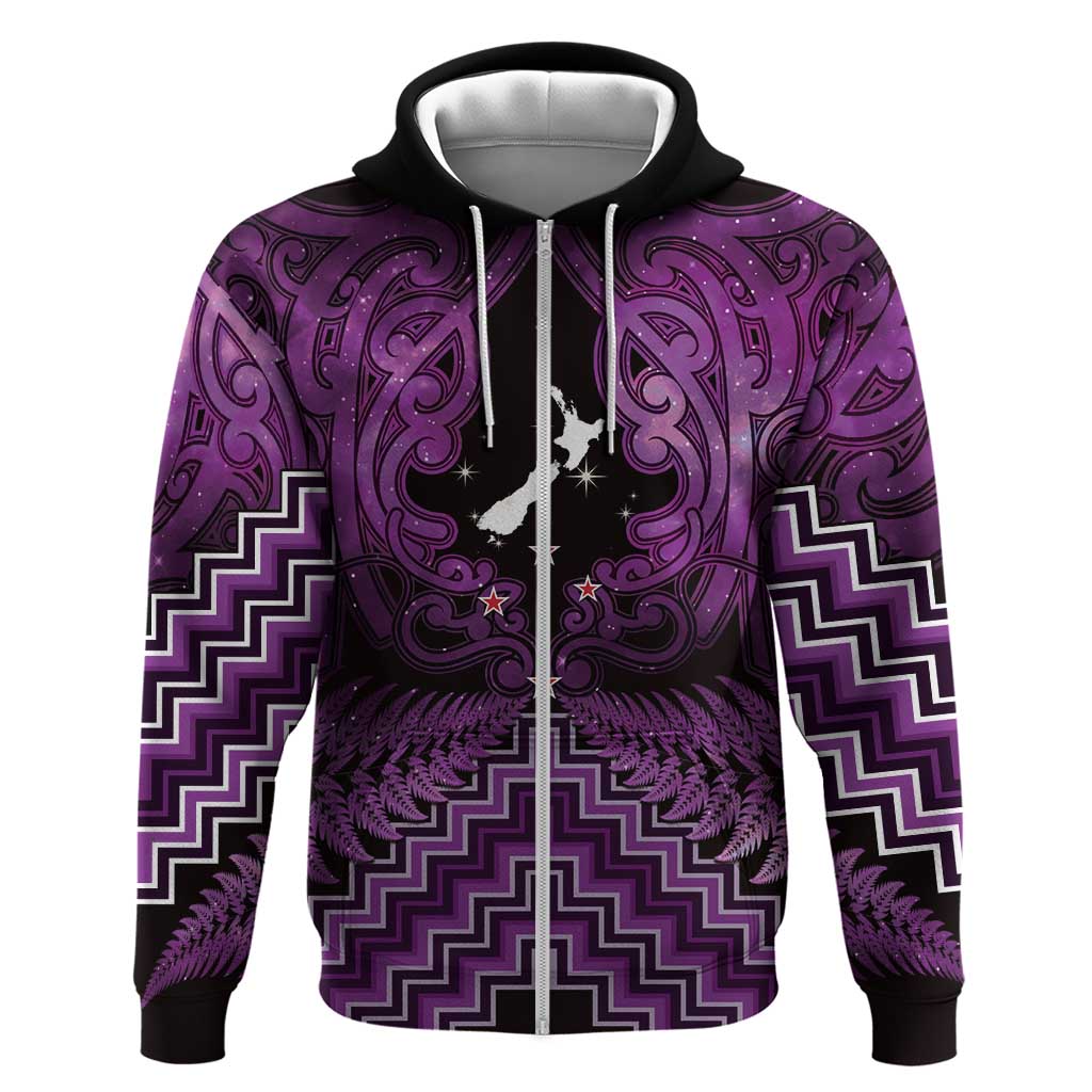 Personalised Aotearoa Matariki Zip Hoodie Purple Fern Maori Poutama LT01 Zip Hoodie Purple - Polynesian Pride