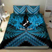 Personalised Aotearoa Matariki Bedding Set Turquoise Fern Maori Poutama