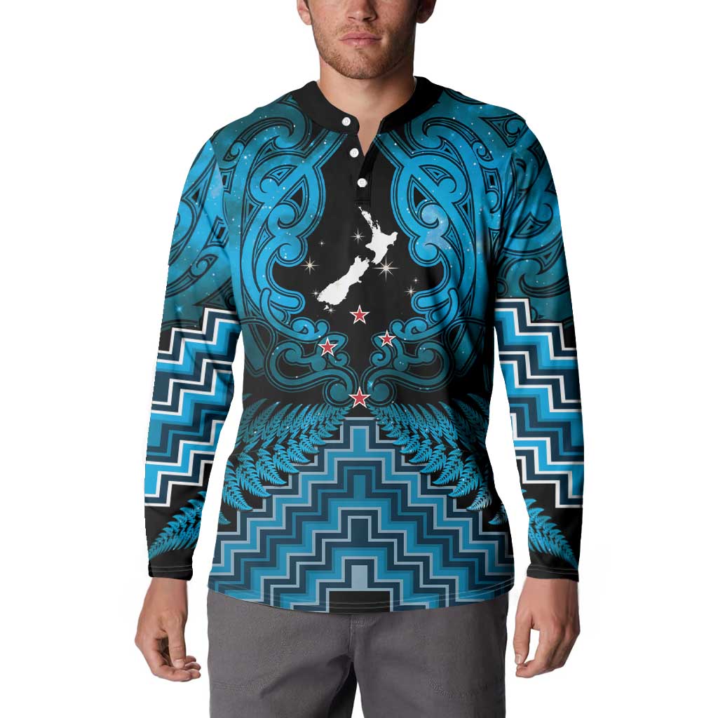 Personalised Aotearoa Matariki Button Sweatshirt Turquoise Fern Maori Poutama