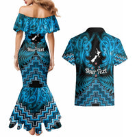 Personalised Aotearoa Matariki Couples Matching Mermaid Dress and Hawaiian Shirt Turquoise Fern Maori Poutama LT01 - Polynesian Pride
