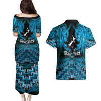 Personalised Aotearoa Matariki Couples Matching Puletasi and Hawaiian Shirt Turquoise Fern Maori Poutama LT01 - Polynesian Pride