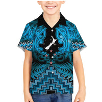Personalised Aotearoa Matariki Family Matching Mermaid Dress and Hawaiian Shirt Turquoise Fern Maori Poutama LT01 Son's Shirt Turquoise - Polynesian Pride