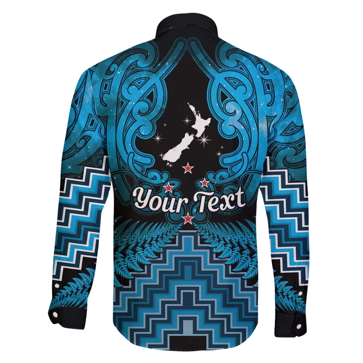 Personalised Aotearoa Matariki Family Matching Off The Shoulder Long Sleeve Dress and Hawaiian Shirt Turquoise Fern Maori Poutama LT01 - Polynesian Pride
