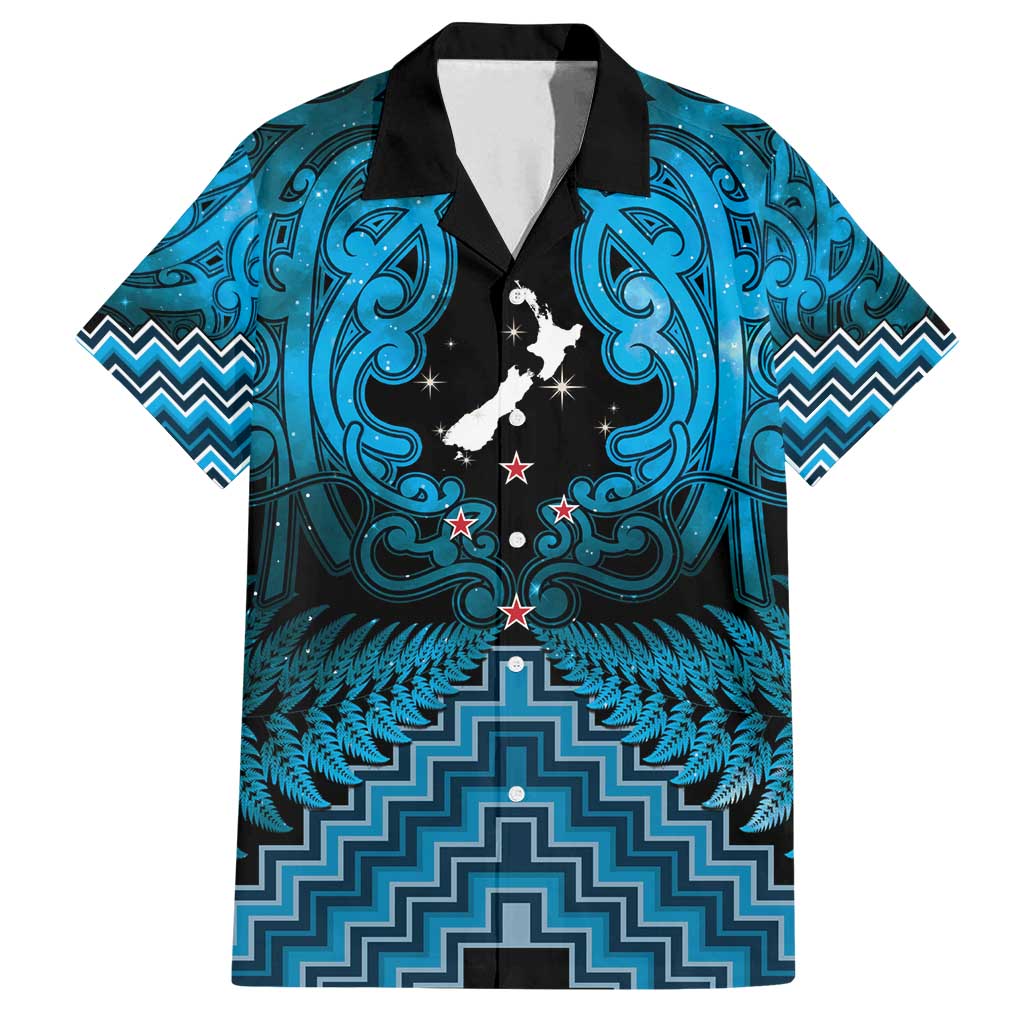 Personalised Aotearoa Matariki Family Matching Puletasi and Hawaiian Shirt Turquoise Fern Maori Poutama LT01 Dad's Shirt - Short Sleeve Turquoise - Polynesian Pride