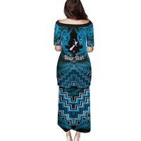 Personalised Aotearoa Matariki Family Matching Puletasi and Hawaiian Shirt Turquoise Fern Maori Poutama LT01 - Polynesian Pride