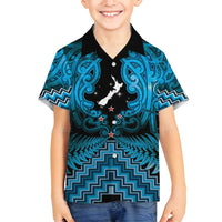 Personalised Aotearoa Matariki Family Matching Puletasi and Hawaiian Shirt Turquoise Fern Maori Poutama LT01 Son's Shirt Turquoise - Polynesian Pride