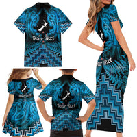 Personalised Aotearoa Matariki Family Matching Short Sleeve Bodycon Dress and Hawaiian Shirt Turquoise Fern Maori Poutama LT01 - Polynesian Pride