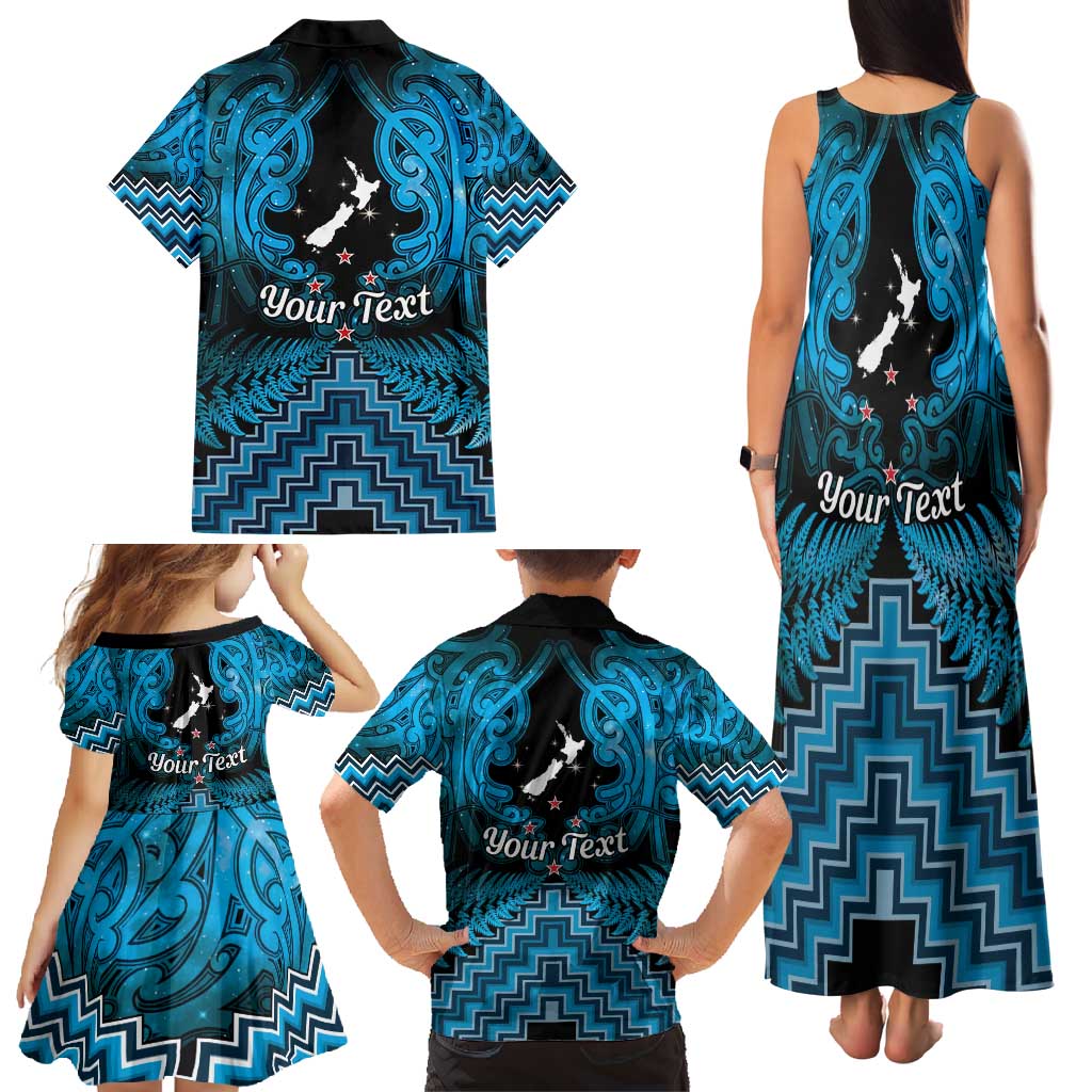 Personalised Aotearoa Matariki Family Matching Tank Maxi Dress and Hawaiian Shirt Turquoise Fern Maori Poutama LT01 - Polynesian Pride