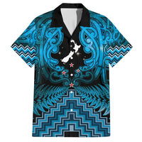 Personalised Aotearoa Matariki Family Matching Tank Maxi Dress and Hawaiian Shirt Turquoise Fern Maori Poutama LT01 Dad's Shirt - Short Sleeve Turquoise - Polynesian Pride
