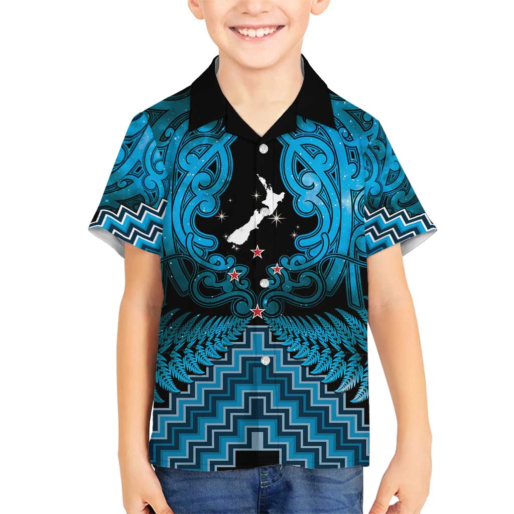 Personalised Aotearoa Matariki Family Matching Tank Maxi Dress and Hawaiian Shirt Turquoise Fern Maori Poutama LT01 Son's Shirt Turquoise - Polynesian Pride