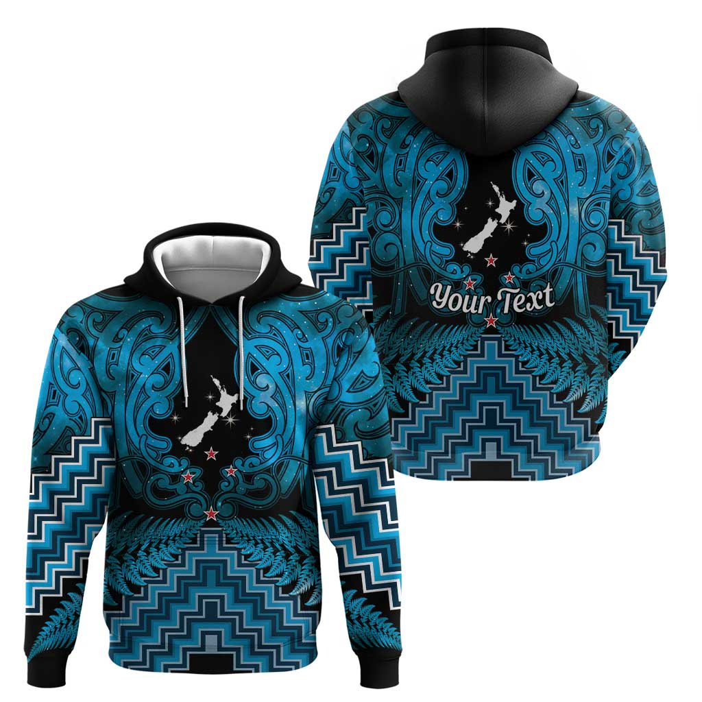 Personalised Aotearoa Matariki Hoodie Turquoise Fern Maori Poutama