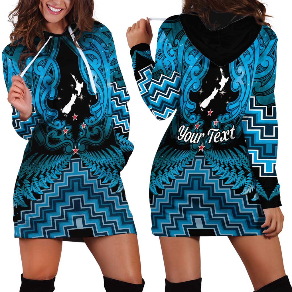 Personalised Aotearoa Matariki Hoodie Dress Turquoise Fern Maori Poutama LT01 - Polynesian Pride
