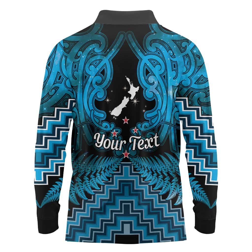 Personalised Aotearoa Matariki Long Sleeve Polo Shirt Turquoise Fern Maori Poutama LT01 - Polynesian Pride