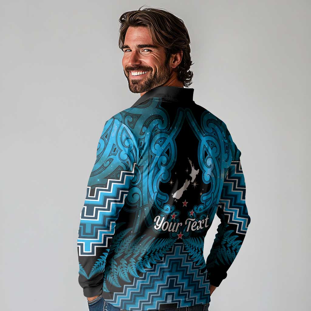 Personalised Aotearoa Matariki Long Sleeve Polo Shirt Turquoise Fern Maori Poutama LT01 - Polynesian Pride