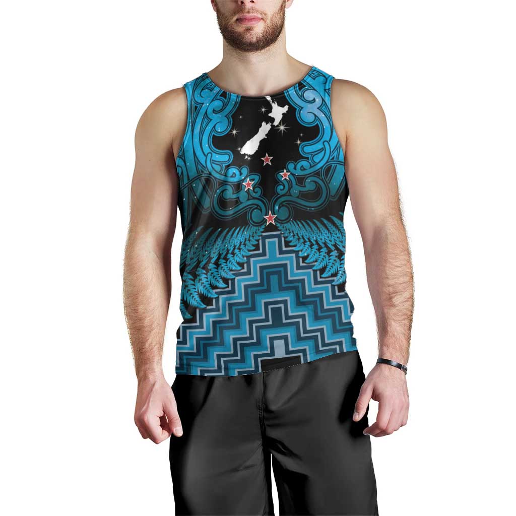 Personalised Aotearoa Matariki Men Tank Top Turquoise Fern Maori Poutama