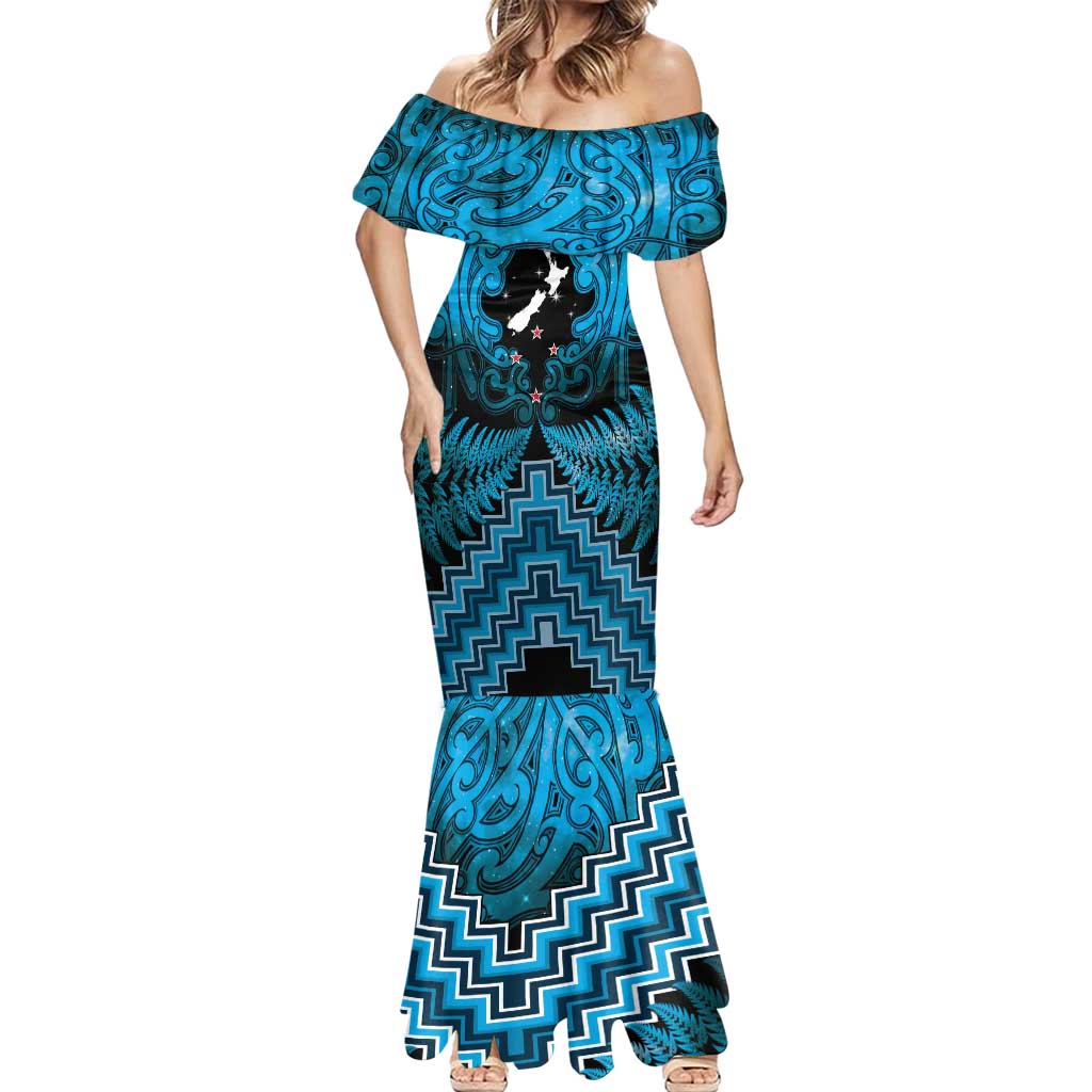 Personalised Aotearoa Matariki Mermaid Dress Turquoise Fern Maori Poutama LT01 - Polynesian Pride