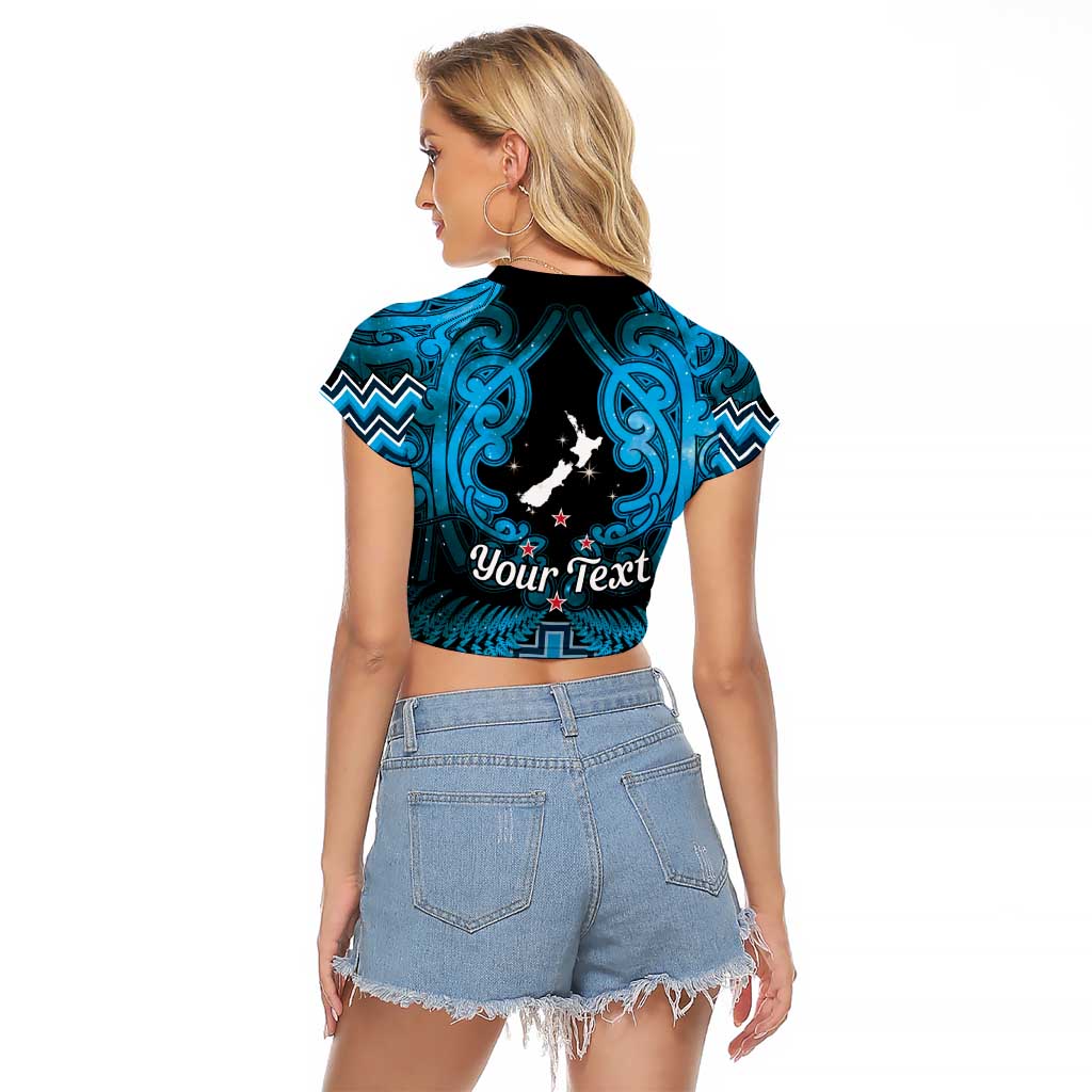 Personalised Aotearoa Matariki Raglan Cropped T Shirt Turquoise Fern Maori Poutama