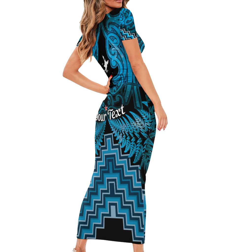 Personalised Aotearoa Matariki Short Sleeve Bodycon Dress Turquoise Fern Maori Poutama LT01 - Polynesian Pride