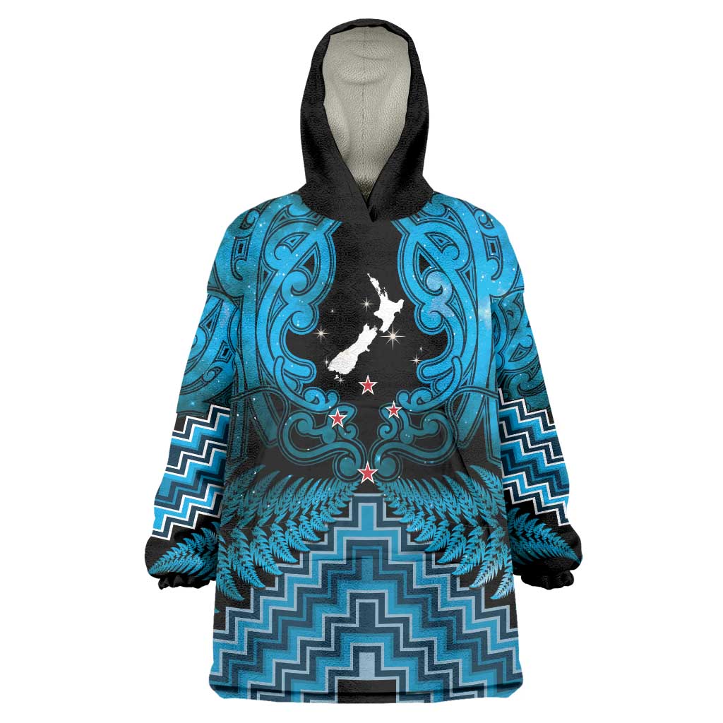 Personalised Aotearoa Matariki Wearable Blanket Hoodie Turquoise Fern Maori Poutama LT01 One Size Turquoise - Polynesian Pride