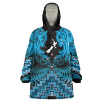 Personalised Aotearoa Matariki Wearable Blanket Hoodie Turquoise Fern Maori Poutama LT01 One Size Turquoise - Polynesian Pride