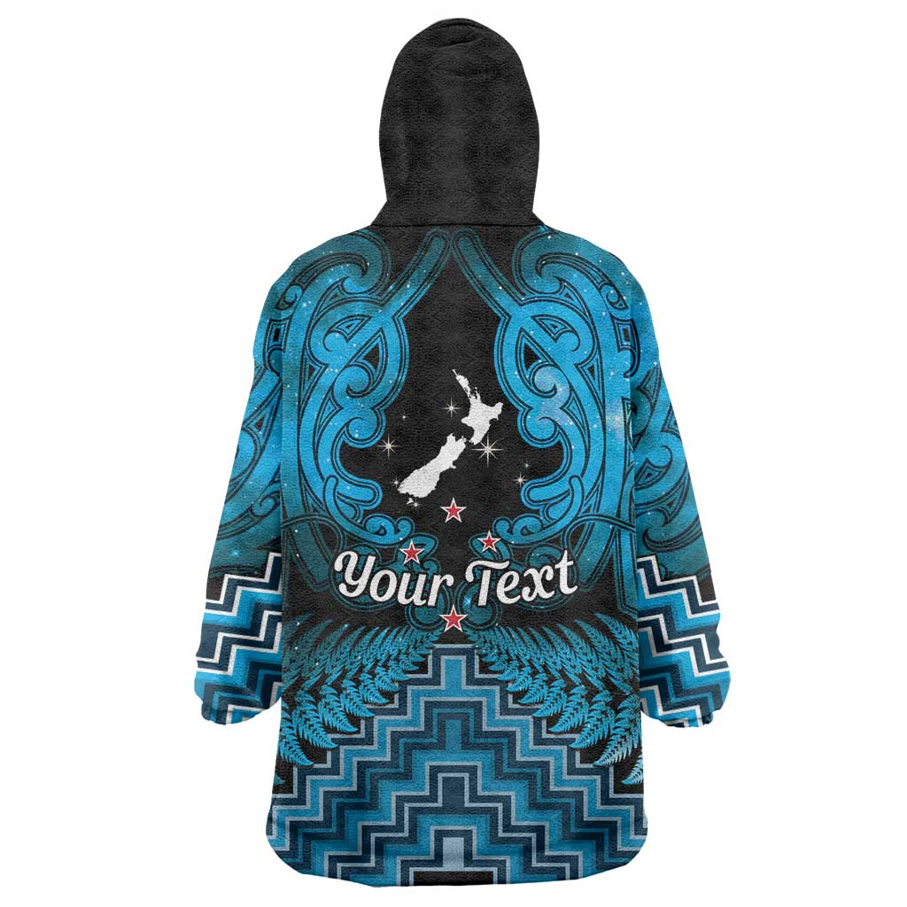 Personalised Aotearoa Matariki Wearable Blanket Hoodie Turquoise Fern Maori Poutama LT01 - Polynesian Pride