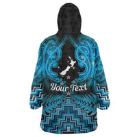 Personalised Aotearoa Matariki Wearable Blanket Hoodie Turquoise Fern Maori Poutama LT01 - Polynesian Pride