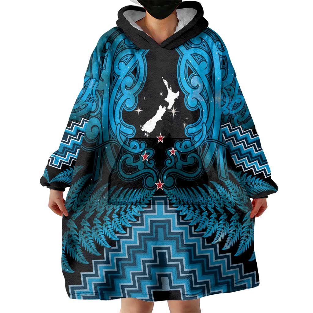 Personalised Aotearoa Matariki Wearable Blanket Hoodie Turquoise Fern Maori Poutama LT01 - Polynesian Pride