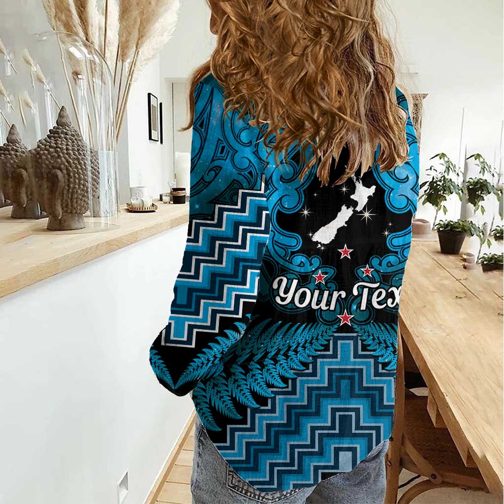 Personalised Aotearoa Matariki Women Casual Shirt Turquoise Fern Maori Poutama LT01 - Polynesian Pride