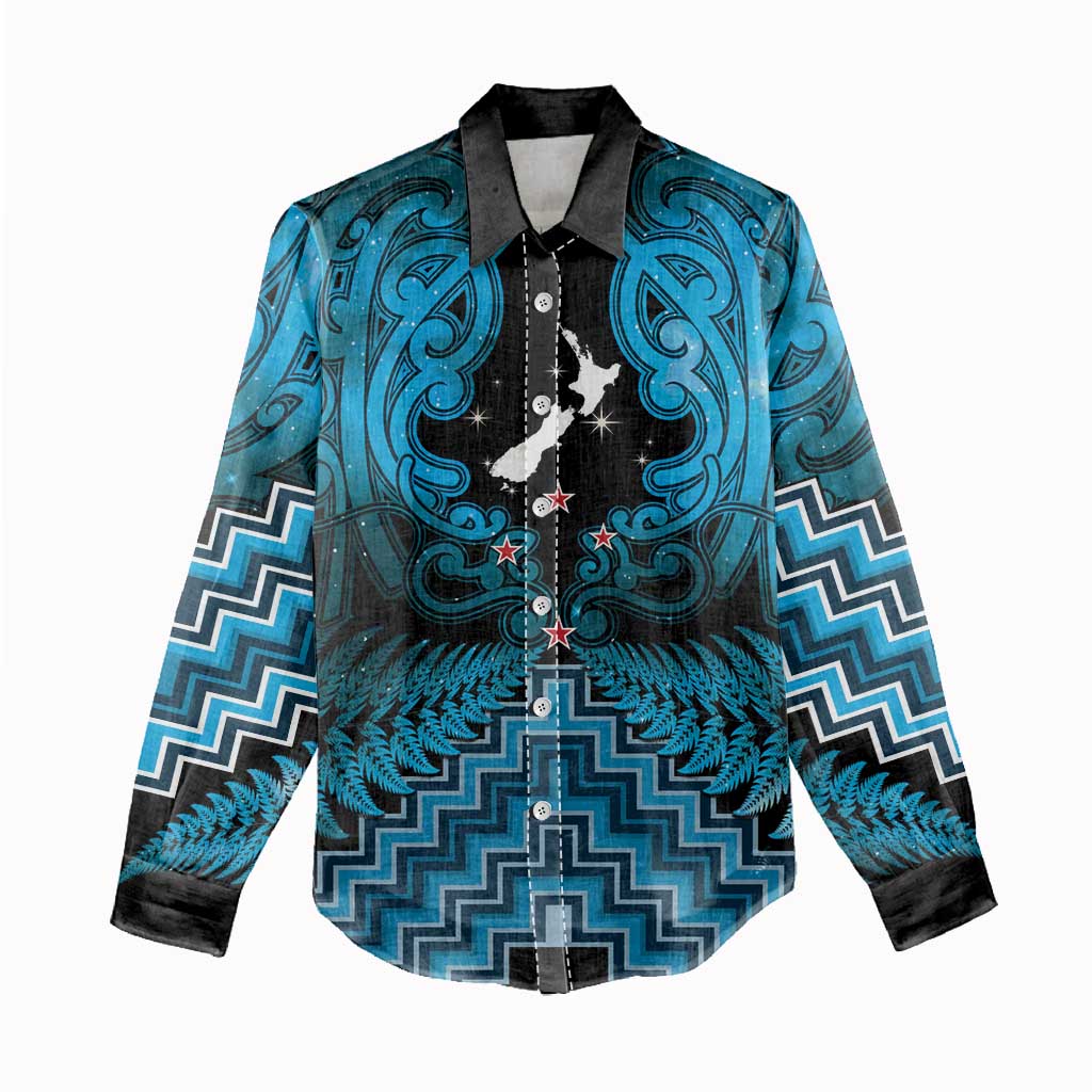 Personalised Aotearoa Matariki Women Casual Shirt Turquoise Fern Maori Poutama LT01 - Polynesian Pride