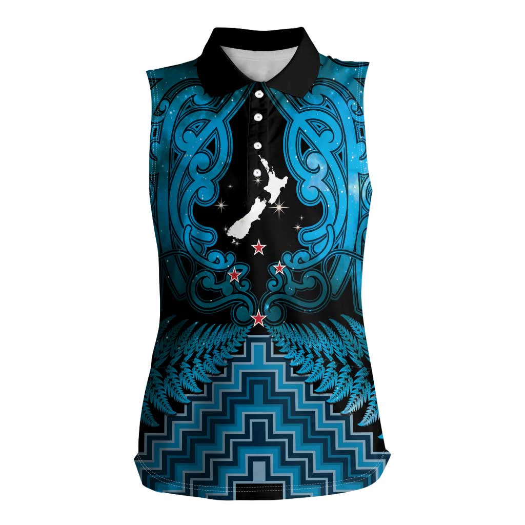 Personalised Aotearoa Matariki Women Sleeveless Polo Shirt Turquoise Fern Maori Poutama LT01 Female Turquoise - Polynesian Pride