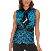 Personalised Aotearoa Matariki Women Sleeveless Polo Shirt Turquoise Fern Maori Poutama LT01 - Polynesian Pride