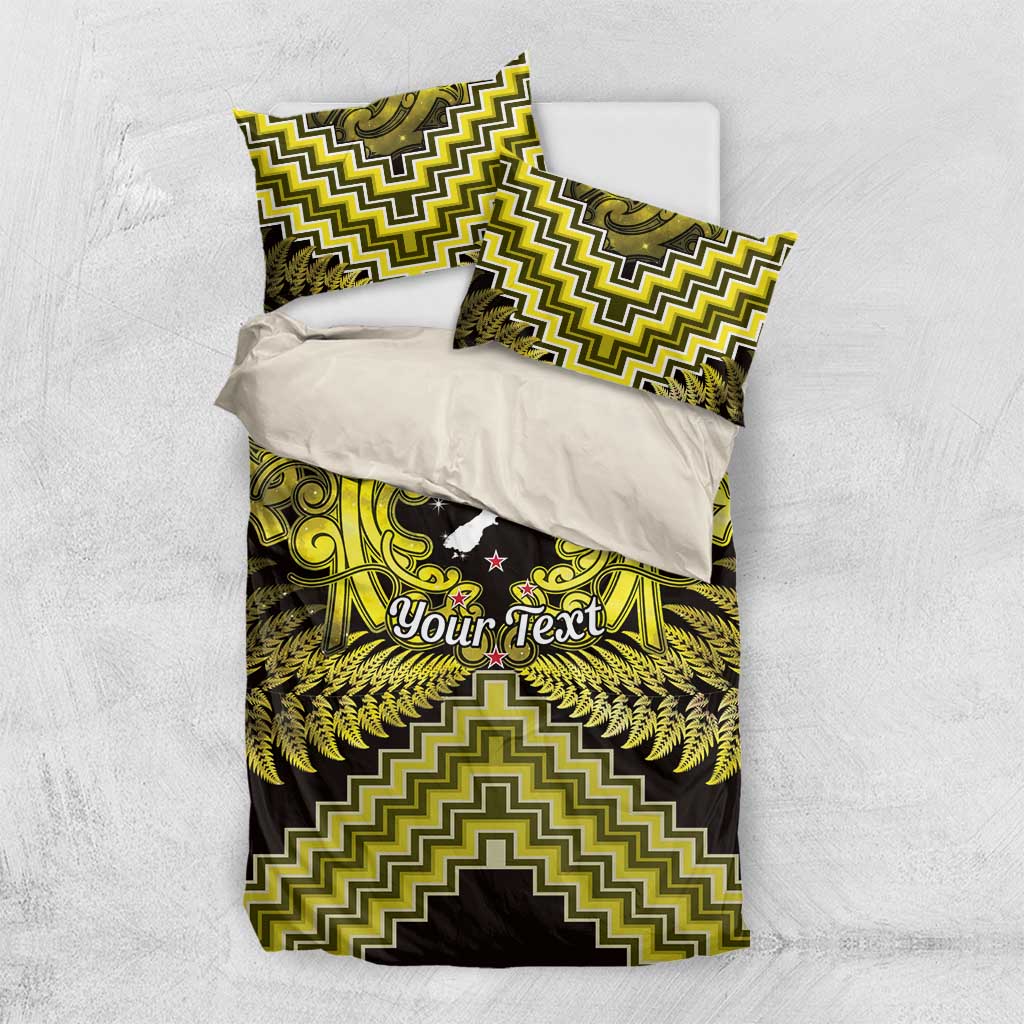Personalised Aotearoa Matariki Bedding Set Yellow Fern Maori Poutama