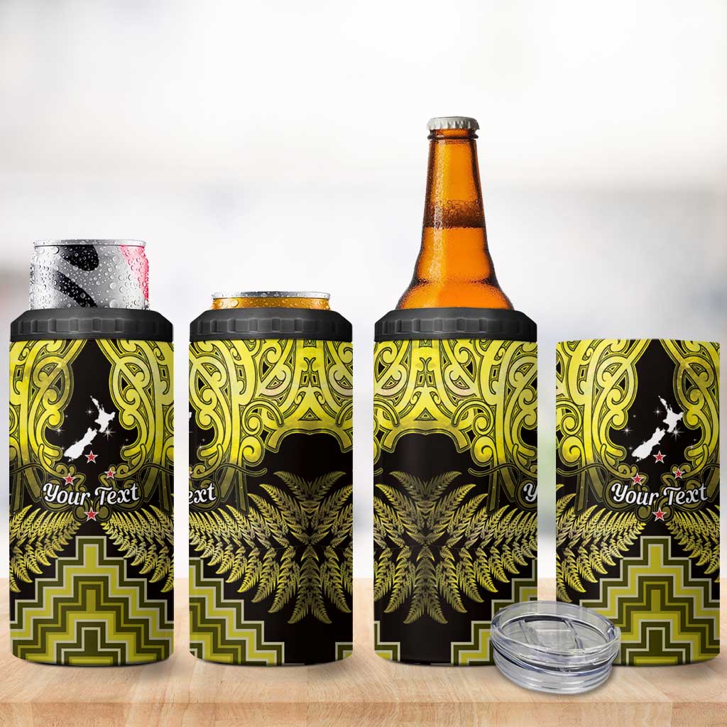 Personalised Aotearoa Matariki 4 in 1 Can Cooler Tumbler Yellow Fern Maori Poutama LT01 - Polynesian Pride