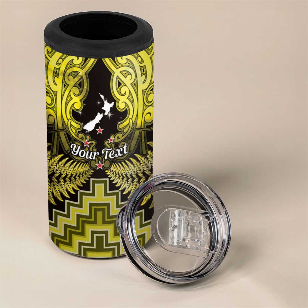 Personalised Aotearoa Matariki 4 in 1 Can Cooler Tumbler Yellow Fern Maori Poutama LT01 - Polynesian Pride