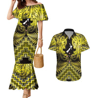Personalised Aotearoa Matariki Couples Matching Mermaid Dress and Hawaiian Shirt Yellow Fern Maori Poutama LT01 Yellow - Polynesian Pride