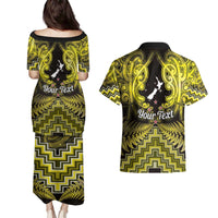 Personalised Aotearoa Matariki Couples Matching Puletasi and Hawaiian Shirt Yellow Fern Maori Poutama LT01 - Polynesian Pride