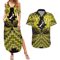 Personalised Aotearoa Matariki Couples Matching Summer Maxi Dress and Hawaiian Shirt Yellow Fern Maori Poutama LT01 Yellow - Polynesian Pride