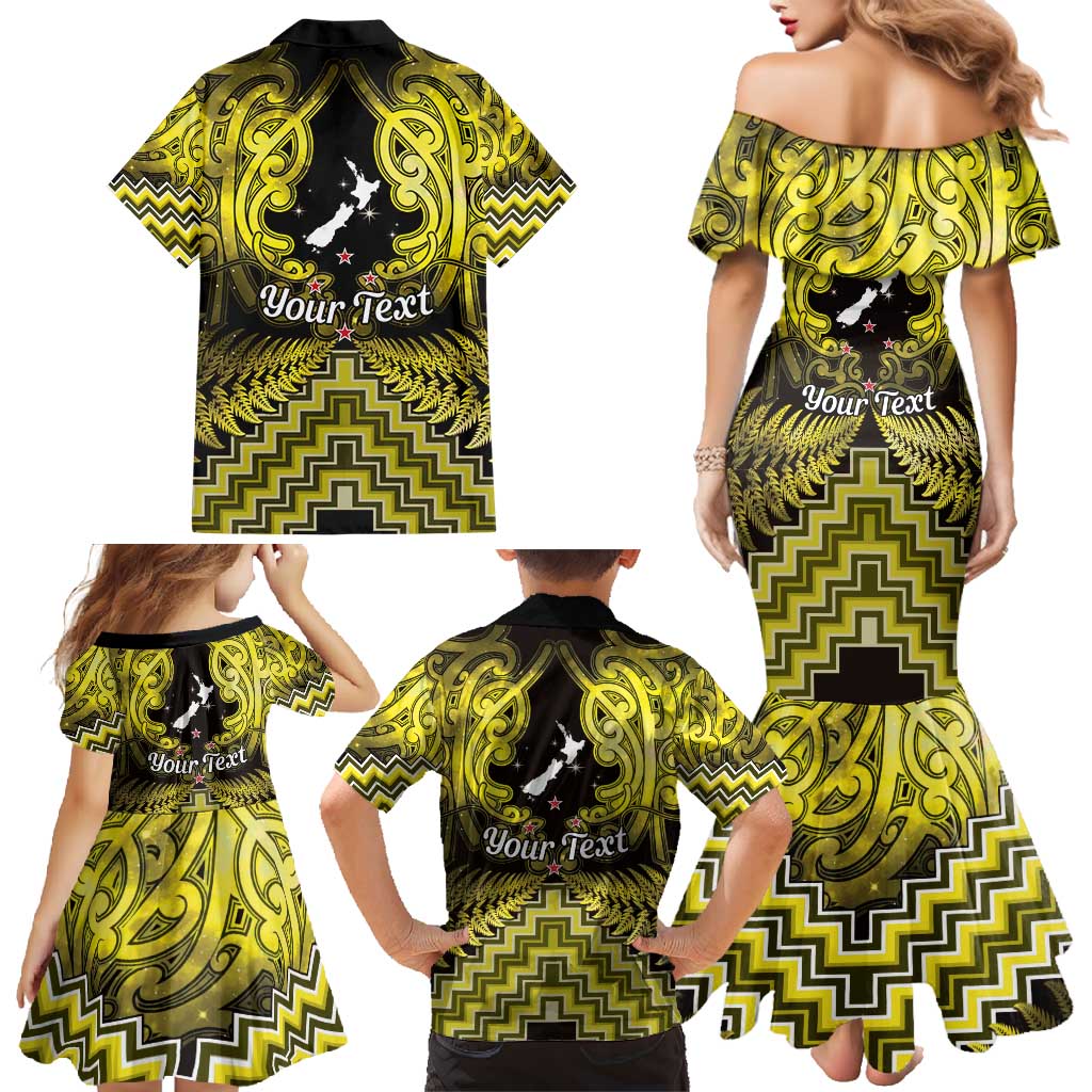 Personalised Aotearoa Matariki Family Matching Mermaid Dress and Hawaiian Shirt Yellow Fern Maori Poutama LT01 - Polynesian Pride