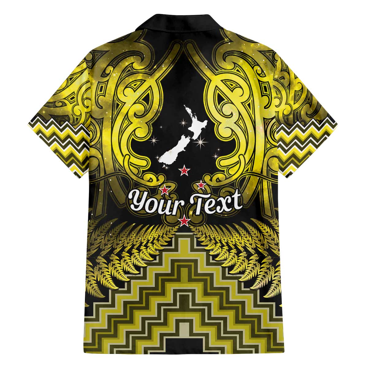 Personalised Aotearoa Matariki Family Matching Off The Shoulder Long Sleeve Dress and Hawaiian Shirt Yellow Fern Maori Poutama LT01 - Polynesian Pride
