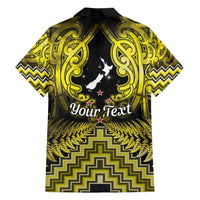 Personalised Aotearoa Matariki Family Matching Off Shoulder Maxi Dress and Hawaiian Shirt Yellow Fern Maori Poutama LT01 - Polynesian Pride