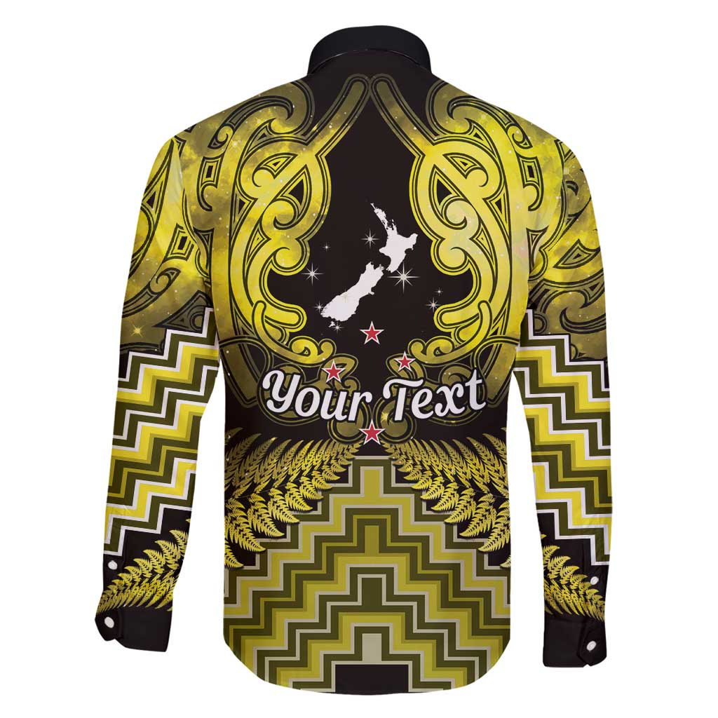 Personalised Aotearoa Matariki Family Matching Off Shoulder Short Dress and Hawaiian Shirt Yellow Fern Maori Poutama LT01 - Polynesian Pride