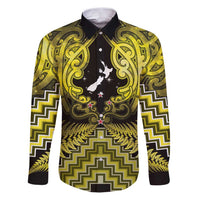 Personalised Aotearoa Matariki Family Matching Puletasi and Hawaiian Shirt Yellow Fern Maori Poutama LT01 Dad's Shirt - Long Sleeve Yellow - Polynesian Pride