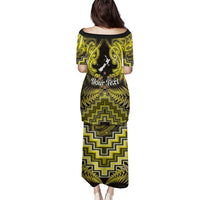 Personalised Aotearoa Matariki Family Matching Puletasi and Hawaiian Shirt Yellow Fern Maori Poutama LT01 - Polynesian Pride
