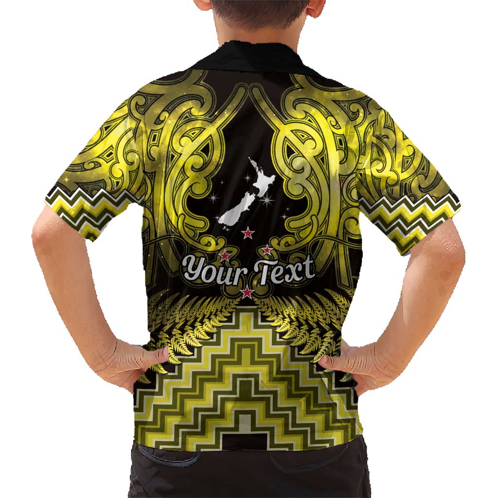 Personalised Aotearoa Matariki Family Matching Short Sleeve Bodycon Dress and Hawaiian Shirt Yellow Fern Maori Poutama LT01 - Polynesian Pride