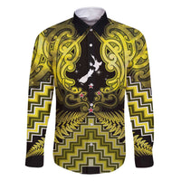 Personalised Aotearoa Matariki Family Matching Summer Maxi Dress and Hawaiian Shirt Yellow Fern Maori Poutama LT01 Dad's Shirt - Long Sleeve Yellow - Polynesian Pride