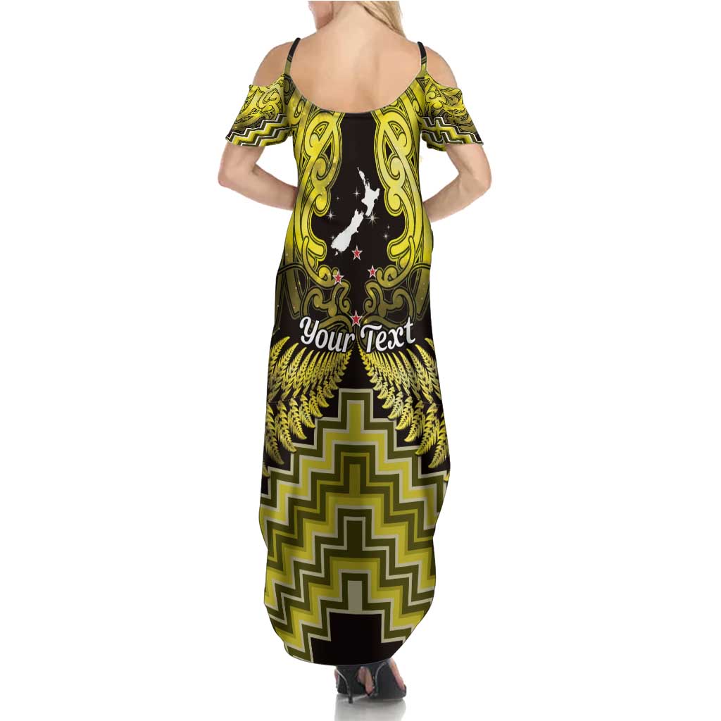 Personalised Aotearoa Matariki Family Matching Summer Maxi Dress and Hawaiian Shirt Yellow Fern Maori Poutama LT01 - Polynesian Pride