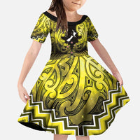 Personalised Aotearoa Matariki Family Matching Tank Maxi Dress and Hawaiian Shirt Yellow Fern Maori Poutama LT01 Daughter's Dress Yellow - Polynesian Pride